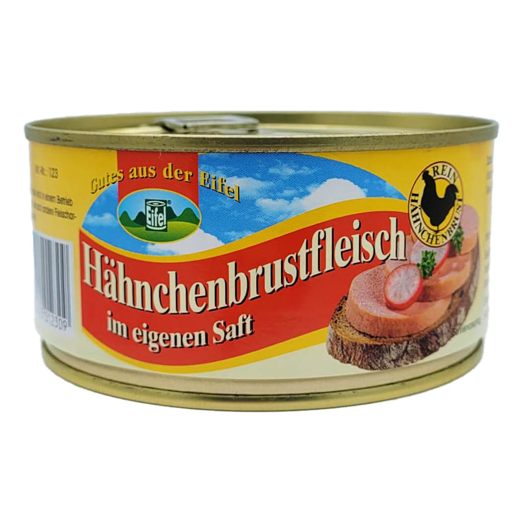 Gutes aus der Eifel Hähnchenbrustfleisch im eigenen Saft 300g MHD 09.10.28