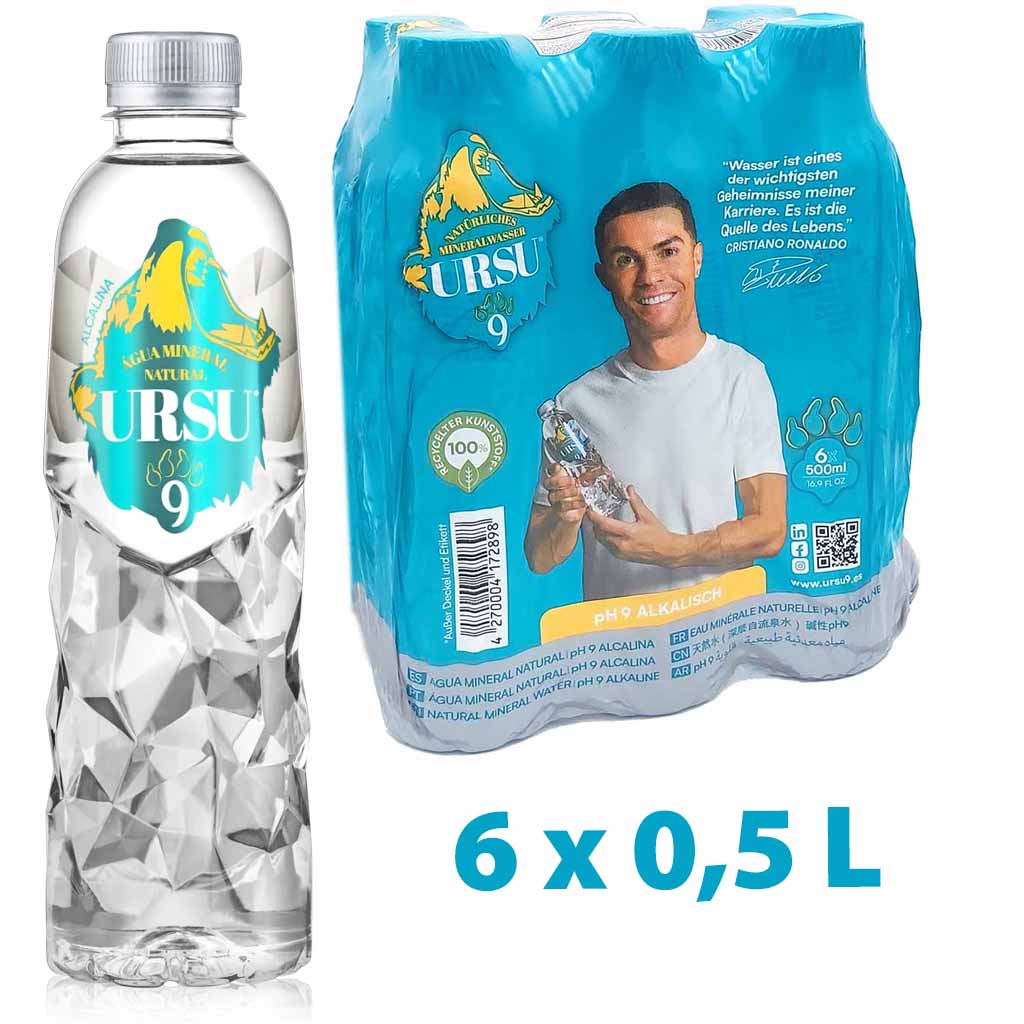URSU 9 Natürliches Alkalisches Mineralwasser - 6x500ml PET MHD 10.06.26