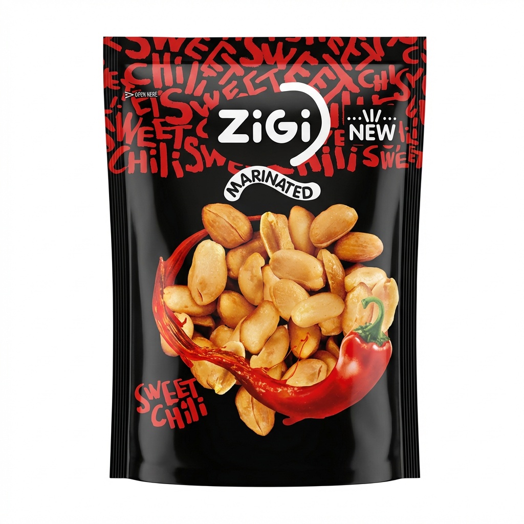 Scharfe Nüsse, Erdnüsse, Chili, Geröstete Nüsse, Snackbeutel