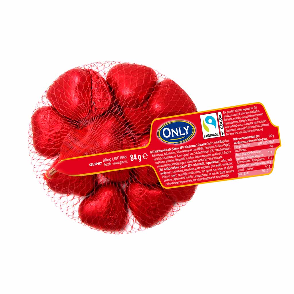 Only Herzen Milchschokolade mit Milchcremefüllung 84g MHD 31.07.27