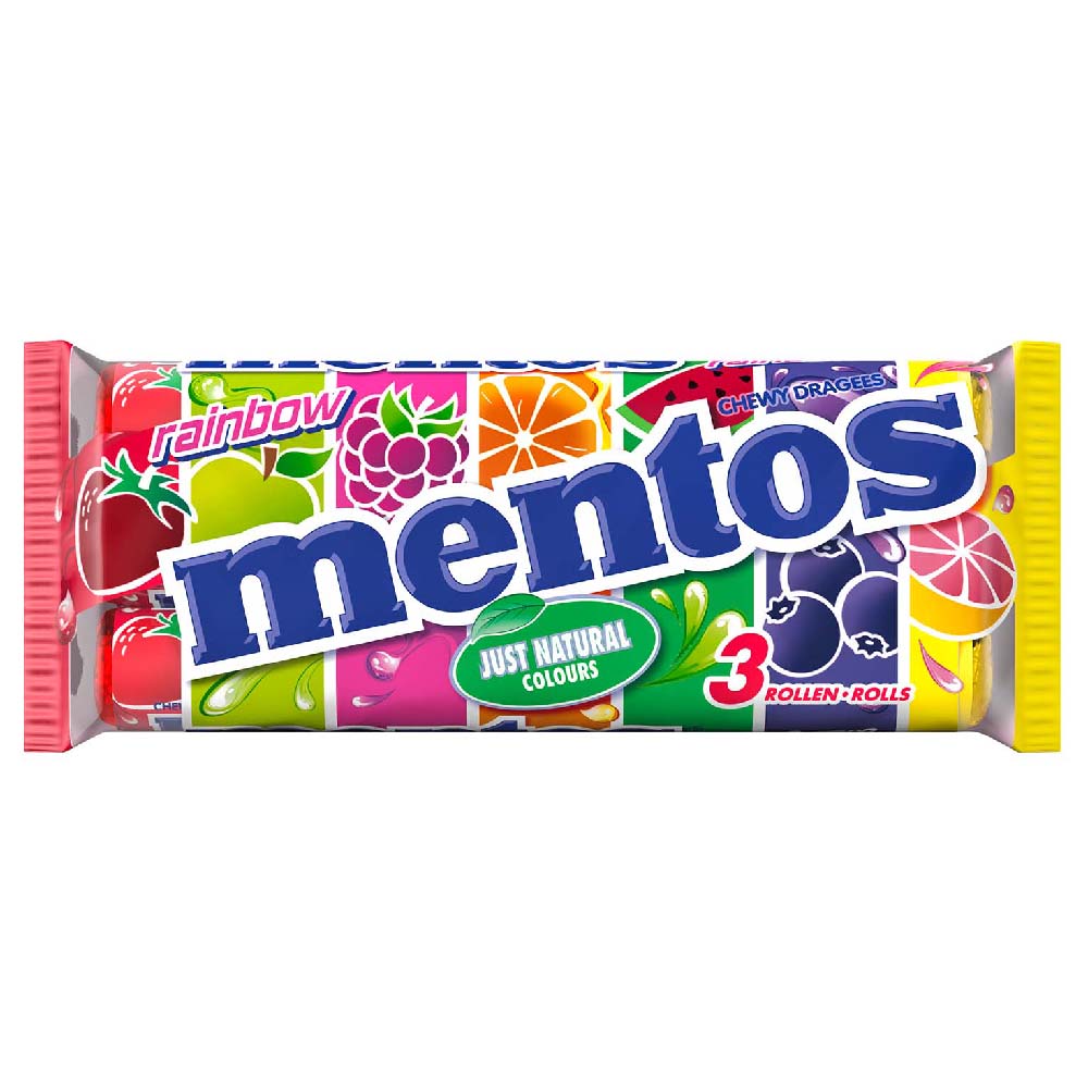 Mentos Rainbow Rollen Kaudragees mit Fruchtgeschmack 3er Pack 112,5g MHD 30.03.28