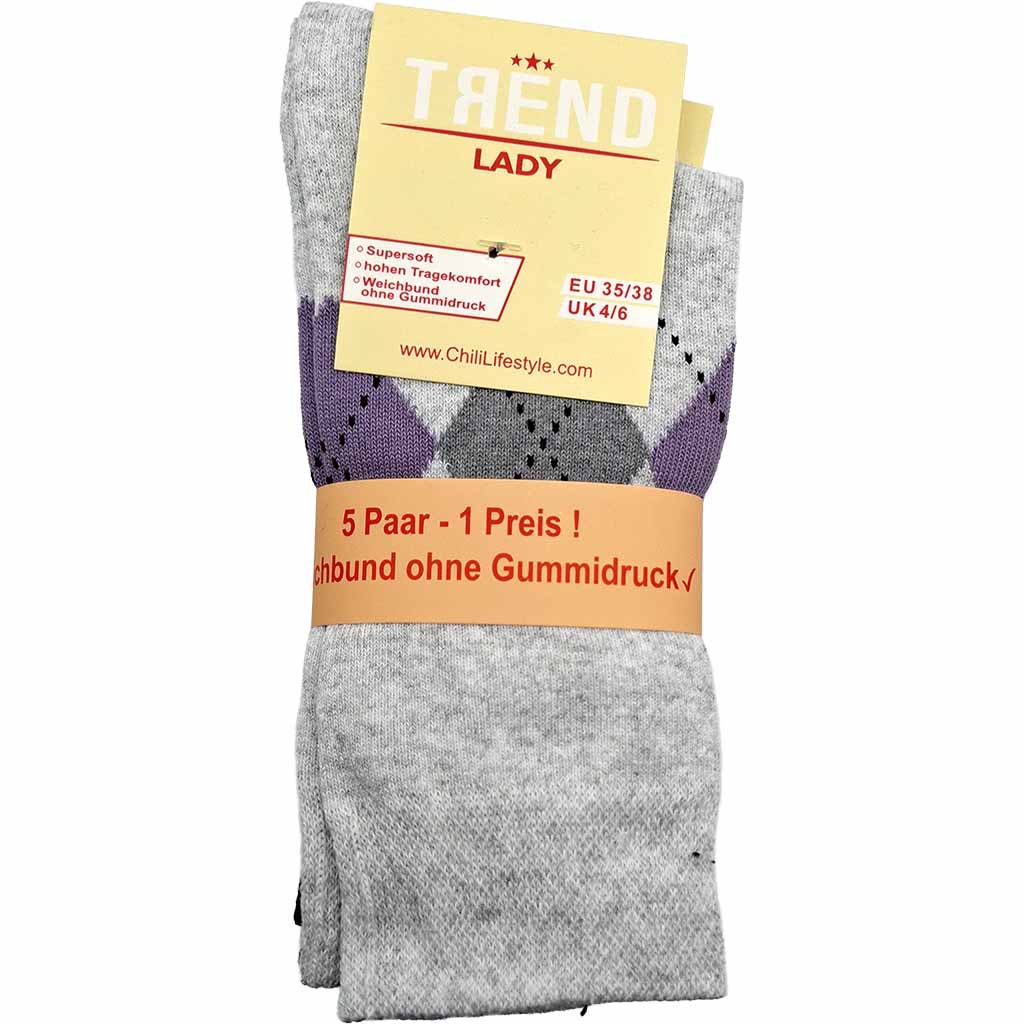 5x Trend Lady Socken für Damen Karo 35-38