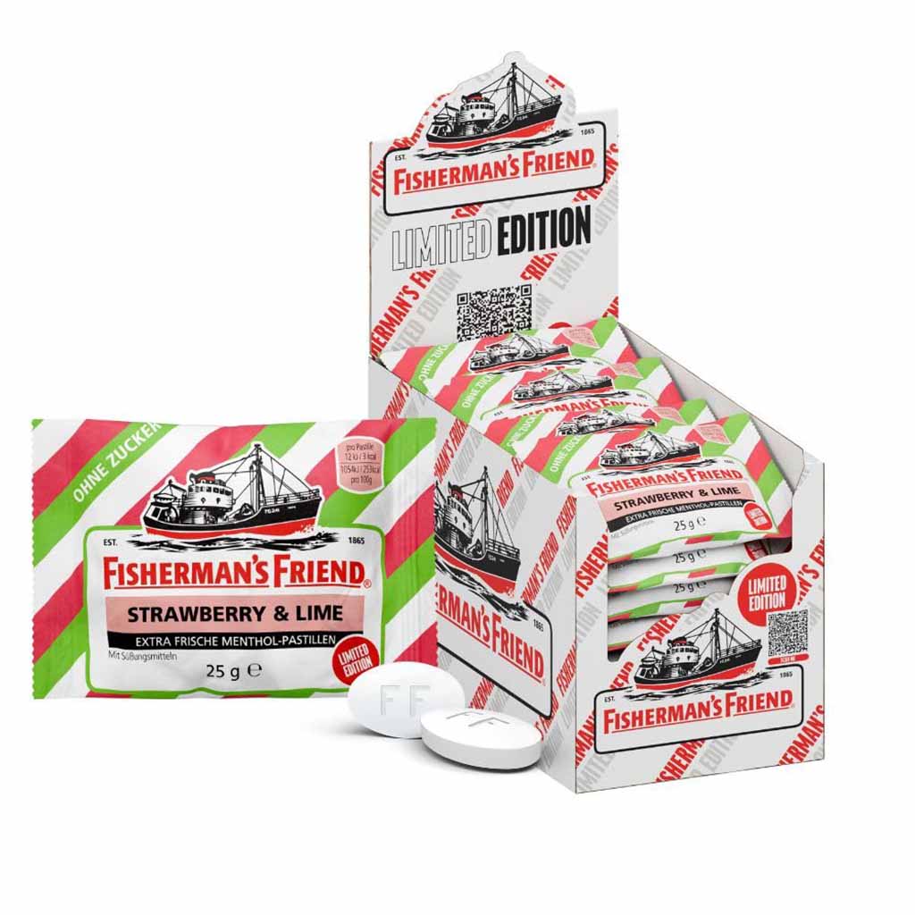 Fishermans Friend Strawberry & Lime ohne Zucker 24x 25g = 600g MHD 30.04.27