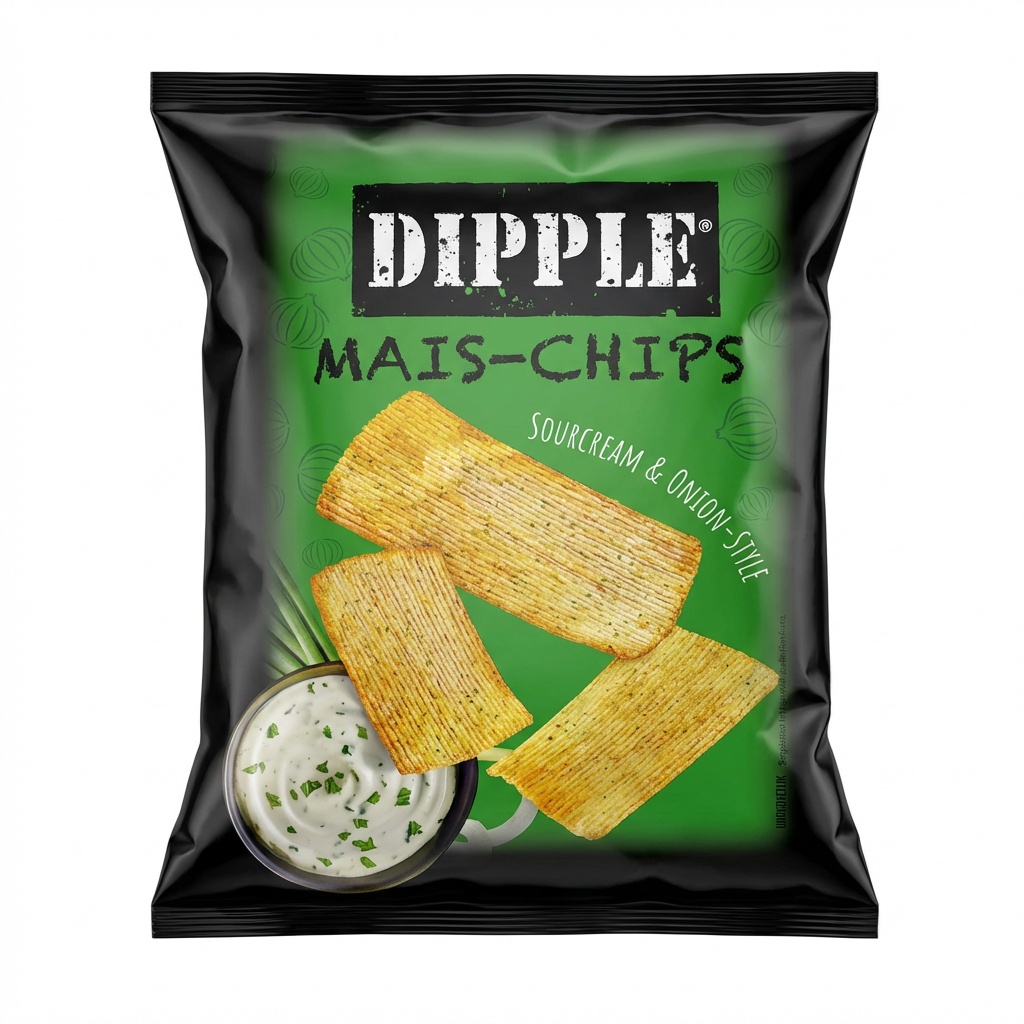 Maïs-Chips, Sourcream, Zwiebel, Snack, Beutel