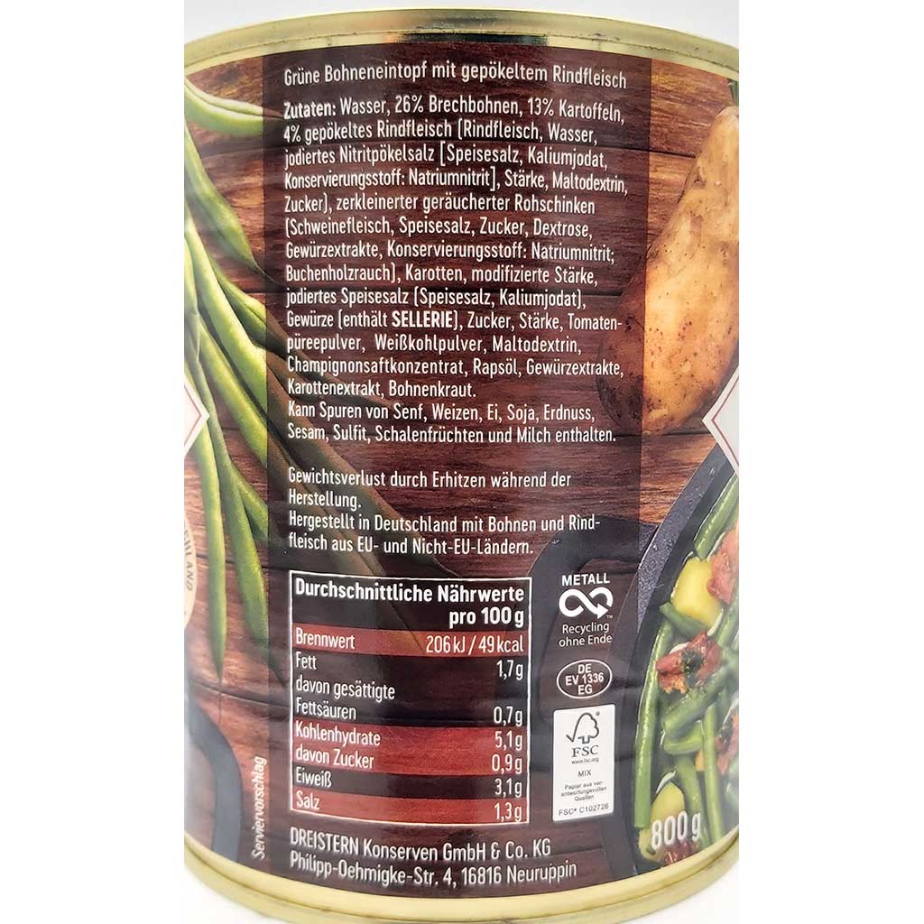 Dreistern Bohnentopf mit zartem Rindfleisch 800g Zutaten
