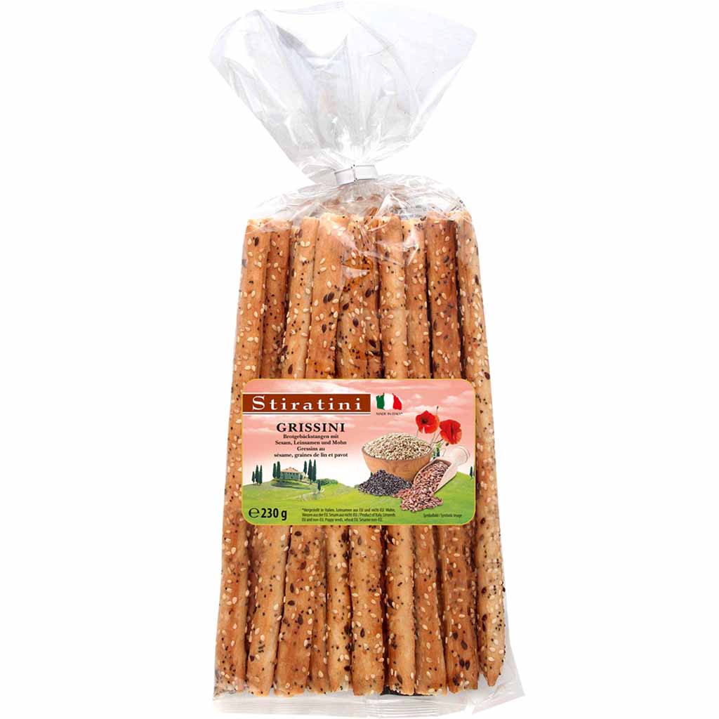 Stiratini Grissini mit Leinsamen, Sesam und Mohn 230g MHD 12.11.26