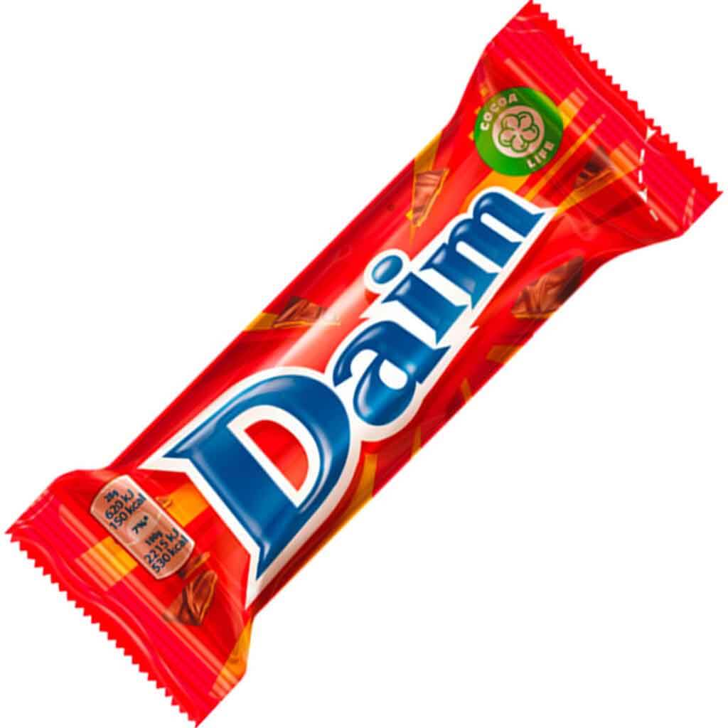 Daim Schoko Karamel Riegel 28g, im Aufsteller, Display, Boxware, 7622200180301