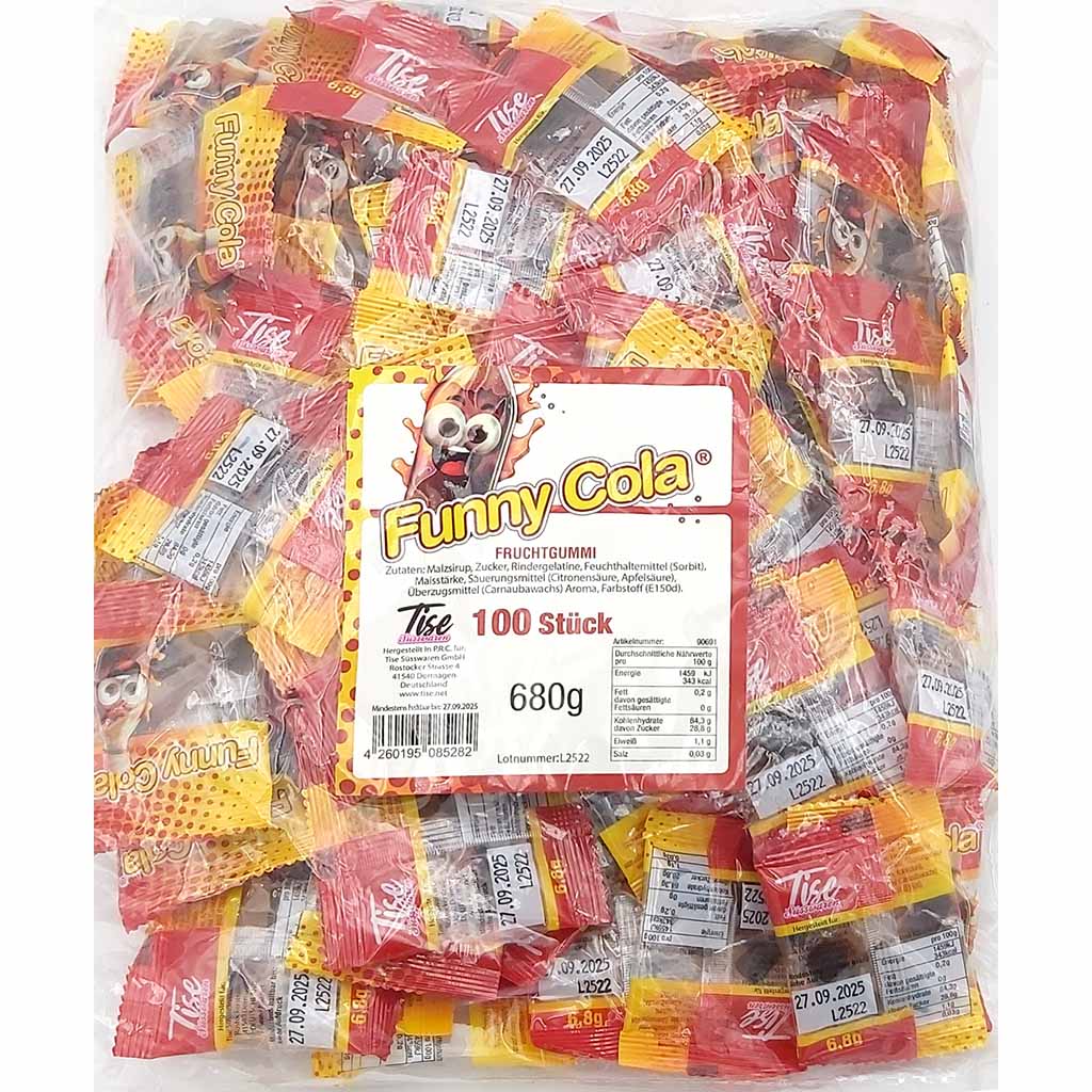 Funny Cola Fruchtgummis Tütchen 100er Pack 680g Wurfware - Party-Beutel Fasching Süßigkeiten