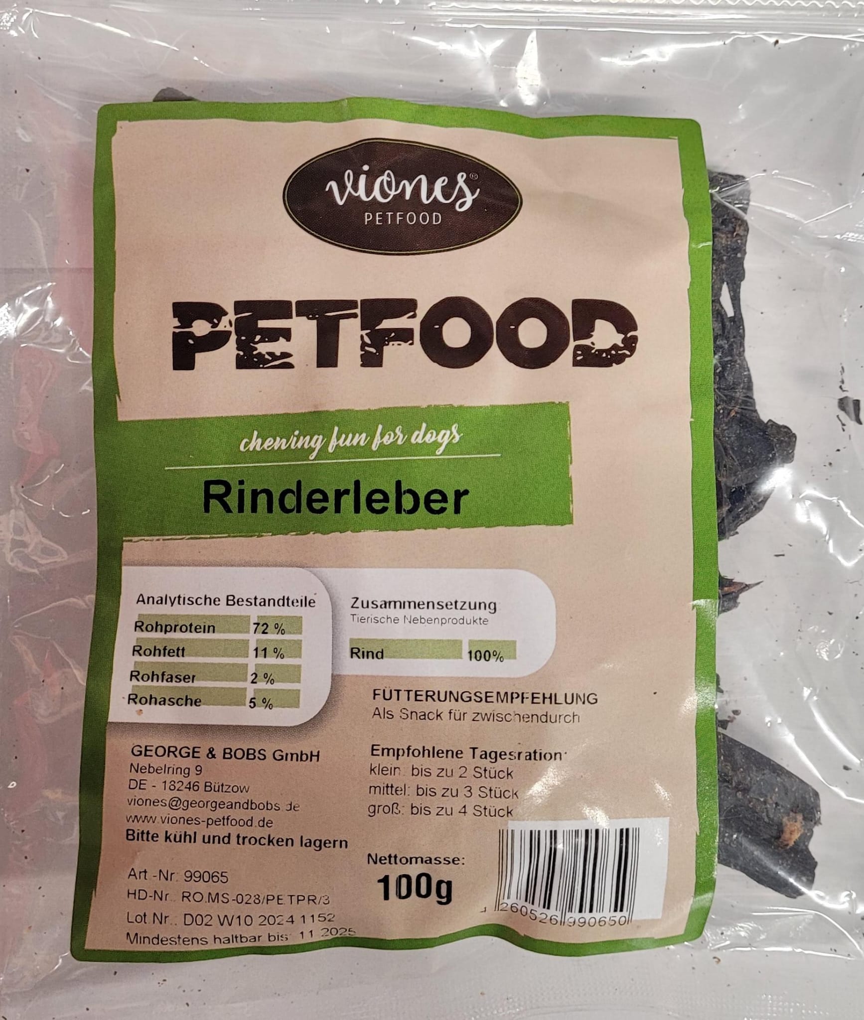 Hundesnack Rinderleber 100g MHD 11.01.27