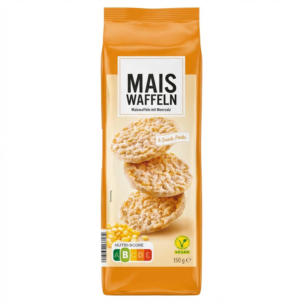 Maiswaffeln, Maissnacks, Knusprig, Vegan, 150 g