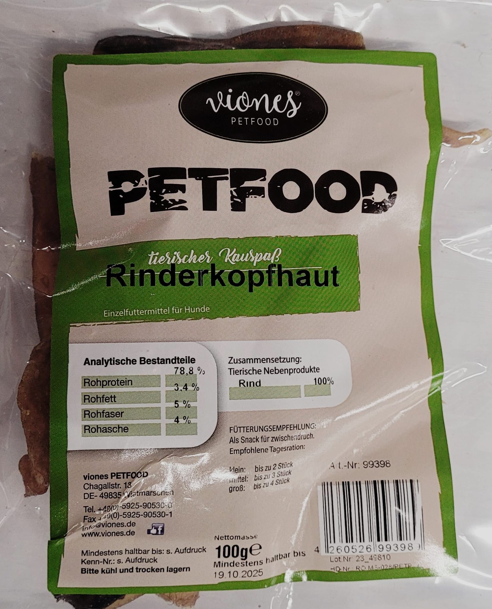 Hundesnack Rinderkopfhaut 100g MHD 01.08.27