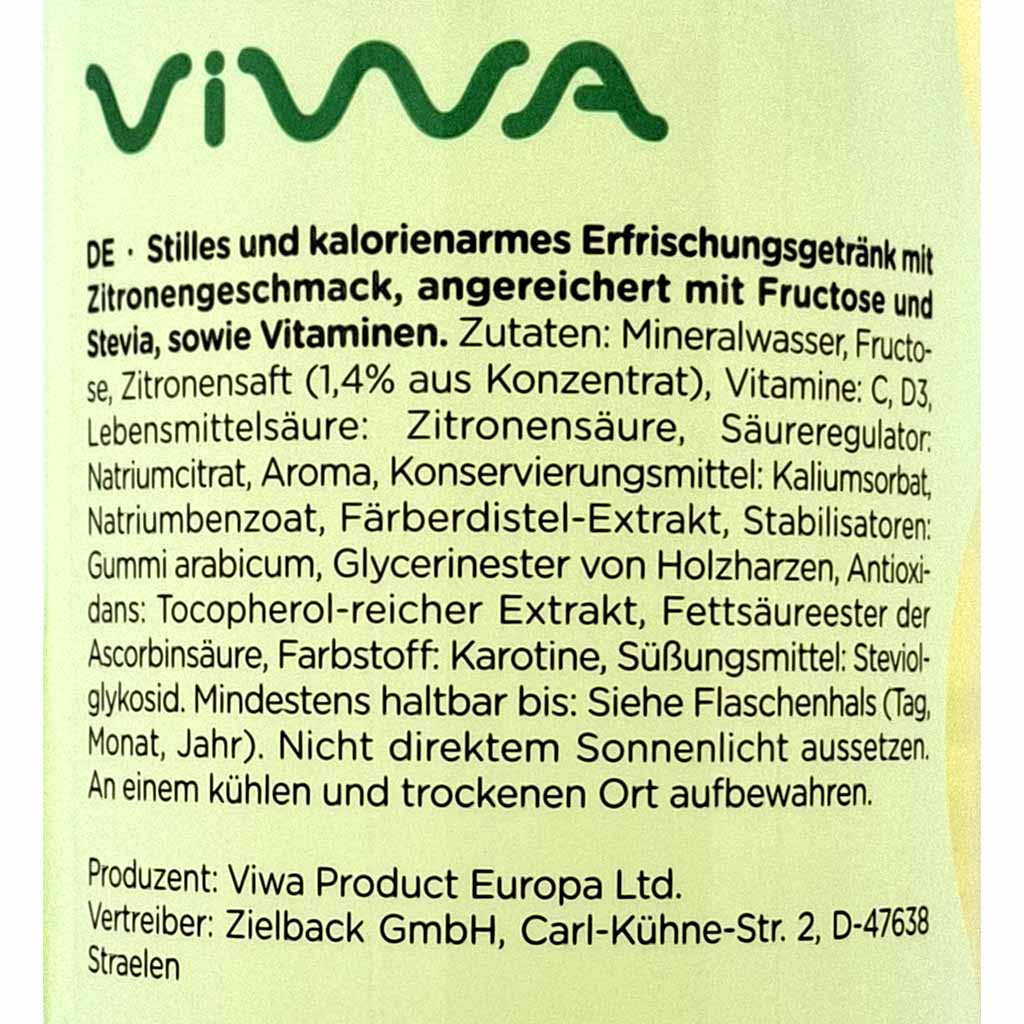Viwa Immunity C-1000 Lemon 600ml PET Fl. Vitaminwater, 5999885917860, Zutaten