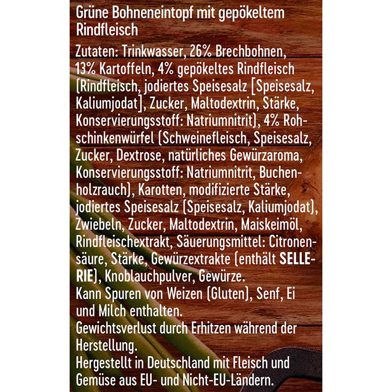 Dreistern Bohnentopf mit zartem Rindfleisch 400g Zutaten