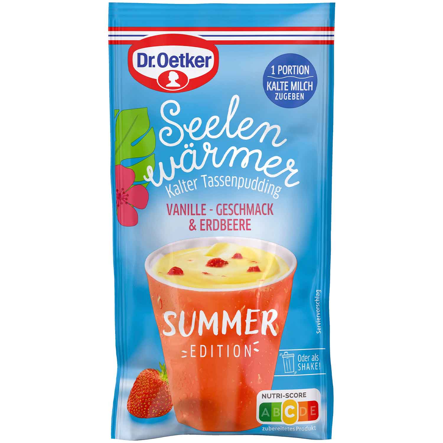 Tassenpudding, Sommer Edition, Vanille Geschmack, Erdbeere, Kaltservierbares