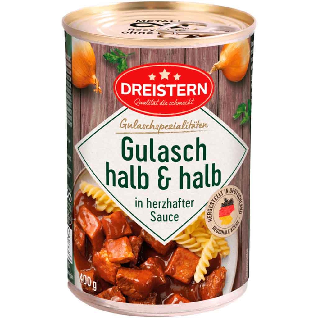 Dreistern Hausmacher Gulasch halb & halb 400g MHD 14.11.28