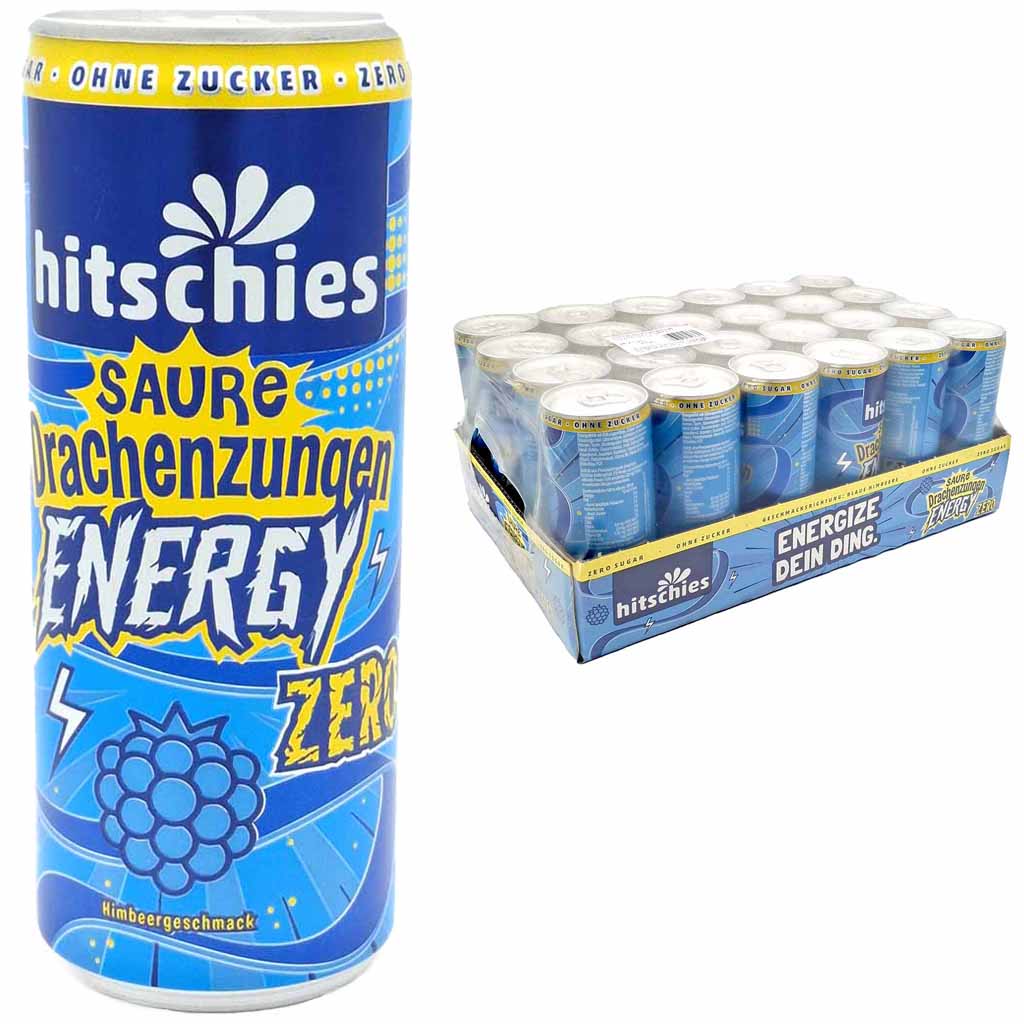 Hitschies Saure Drachenzungen Energy Zero Himbeere DOSE 24x250=6Lml MHD 30.03.26