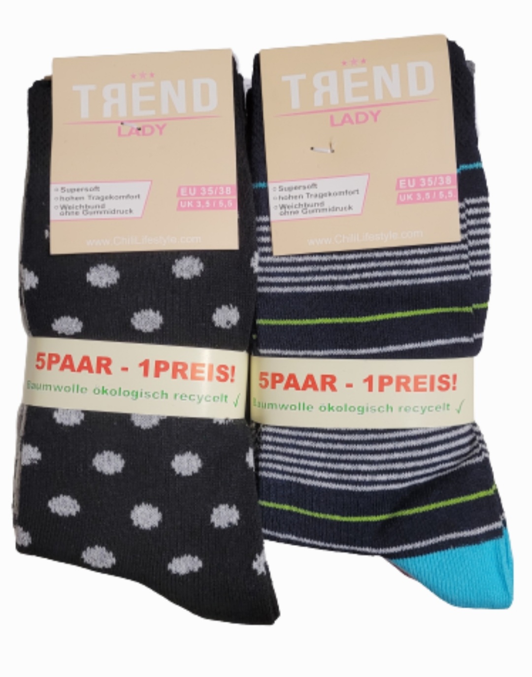 10x Trend Lady Socken für Damen gestreift & gepunktet 35-38