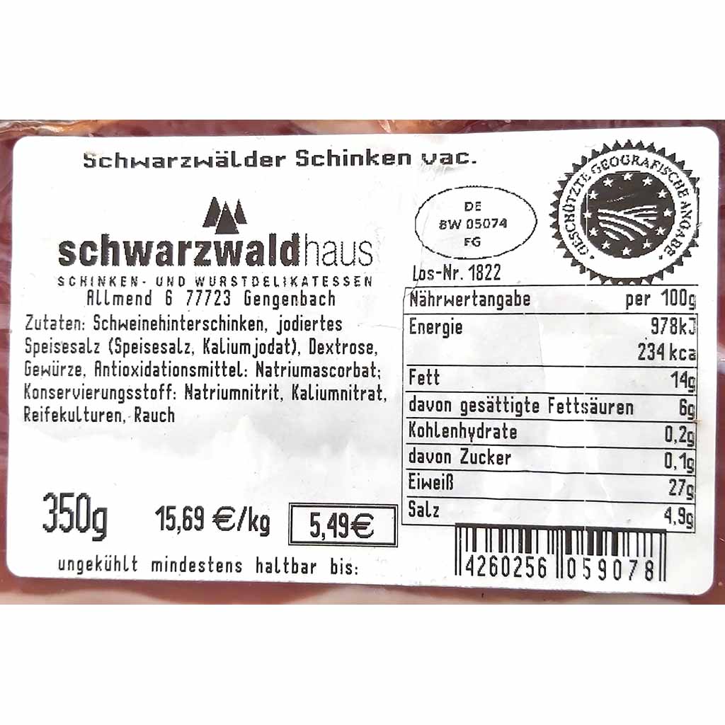 Schwarzwaldhaus Schwarzwälder Schinken 350g