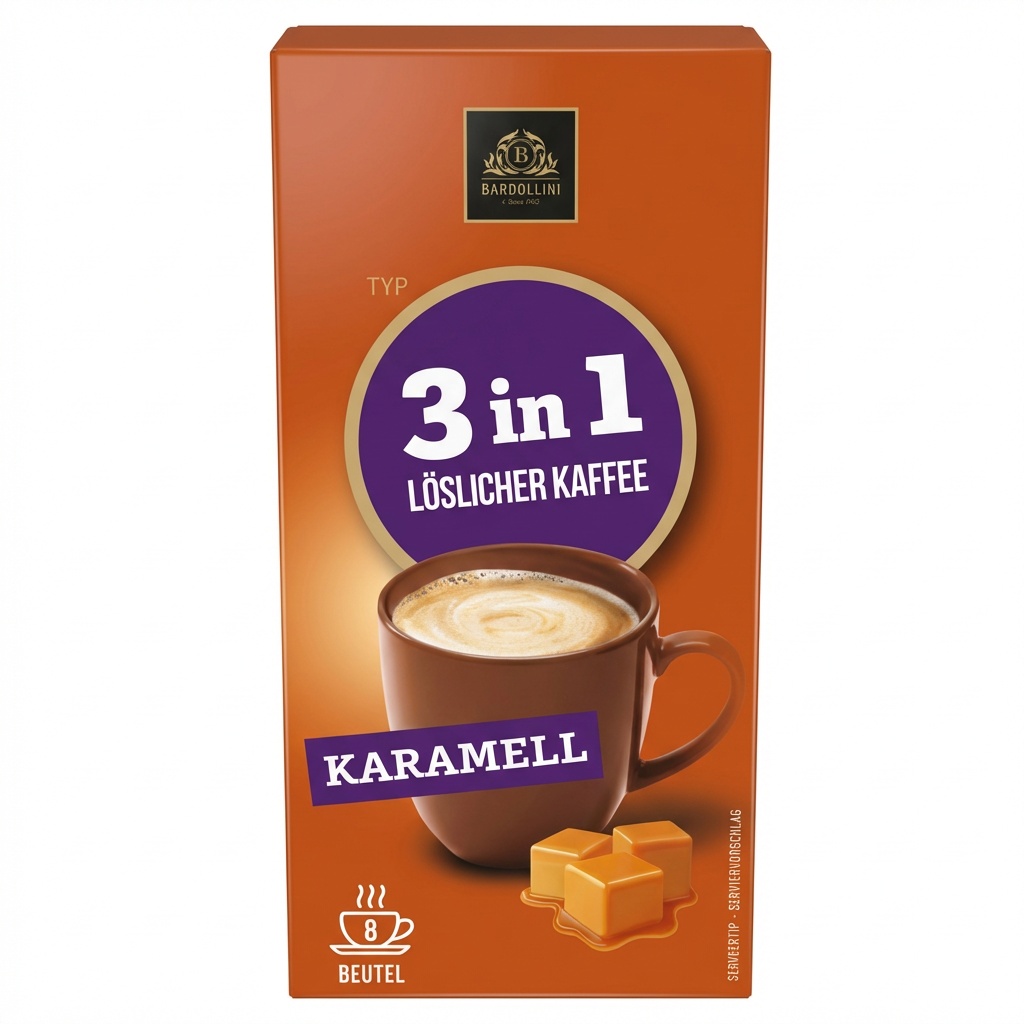 Kaffee, Kaffeehäppchen, Karamell, 3-in-1 Kaffee, Löschlicher Kaffee