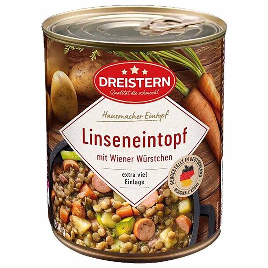 Dreistern Fertiggericht Linseneintopf mit Wiener Würstchen 800g