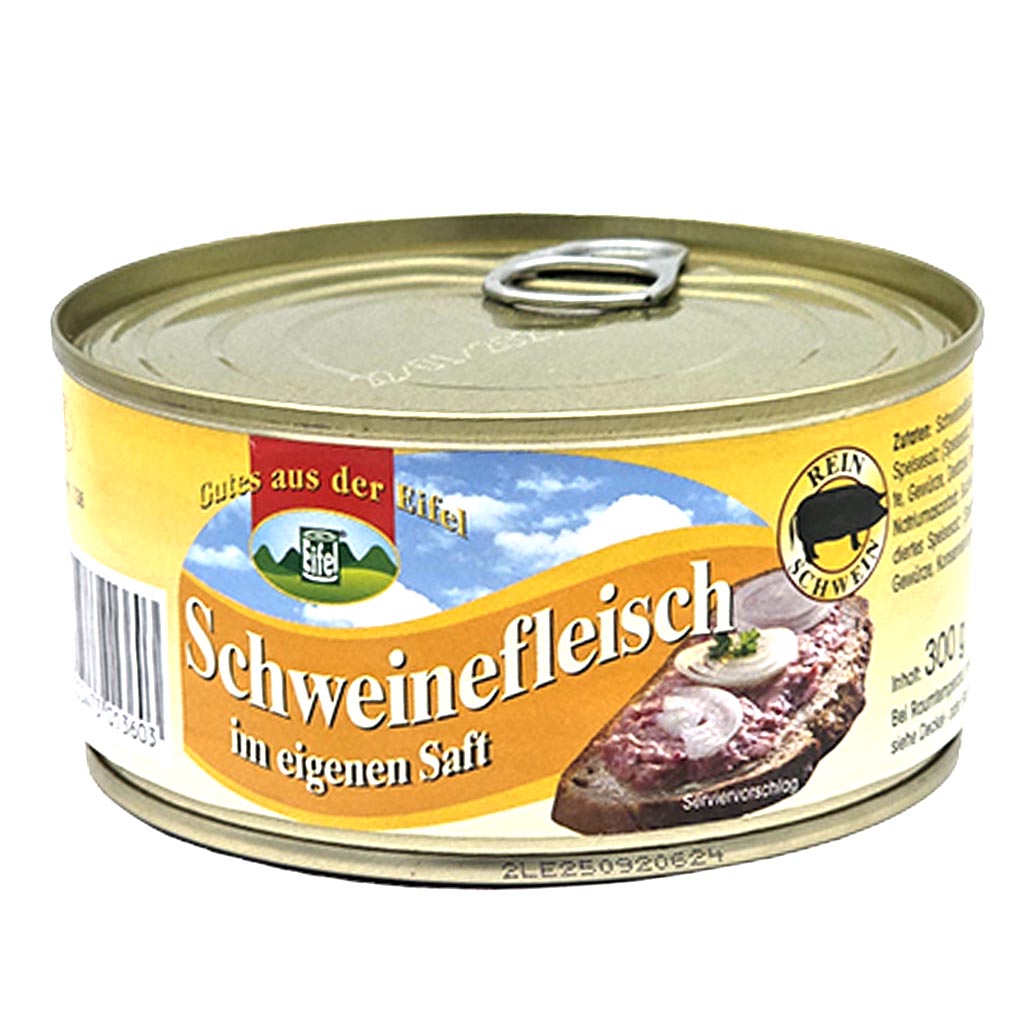Schweinefleisch, Dosenware, in eigenem Saft, Konserven, Nahrung