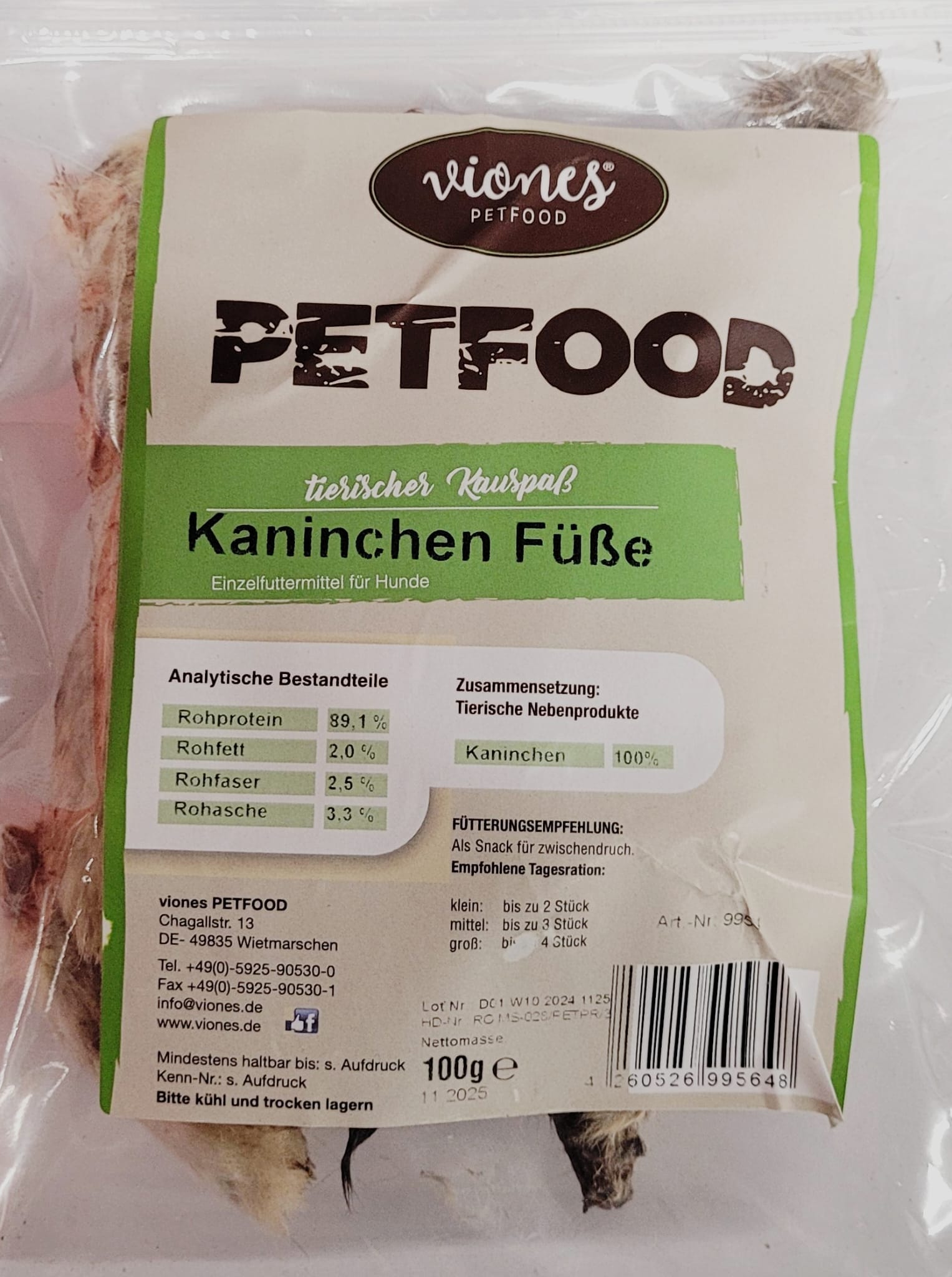 Hundesnack Kaninchen Füße 100g MHD 13.09.27