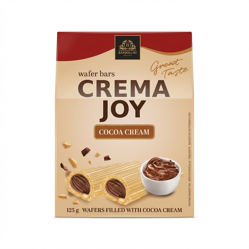 wafer bars, crema joy, cocoa cream, golden packaging, 125 g