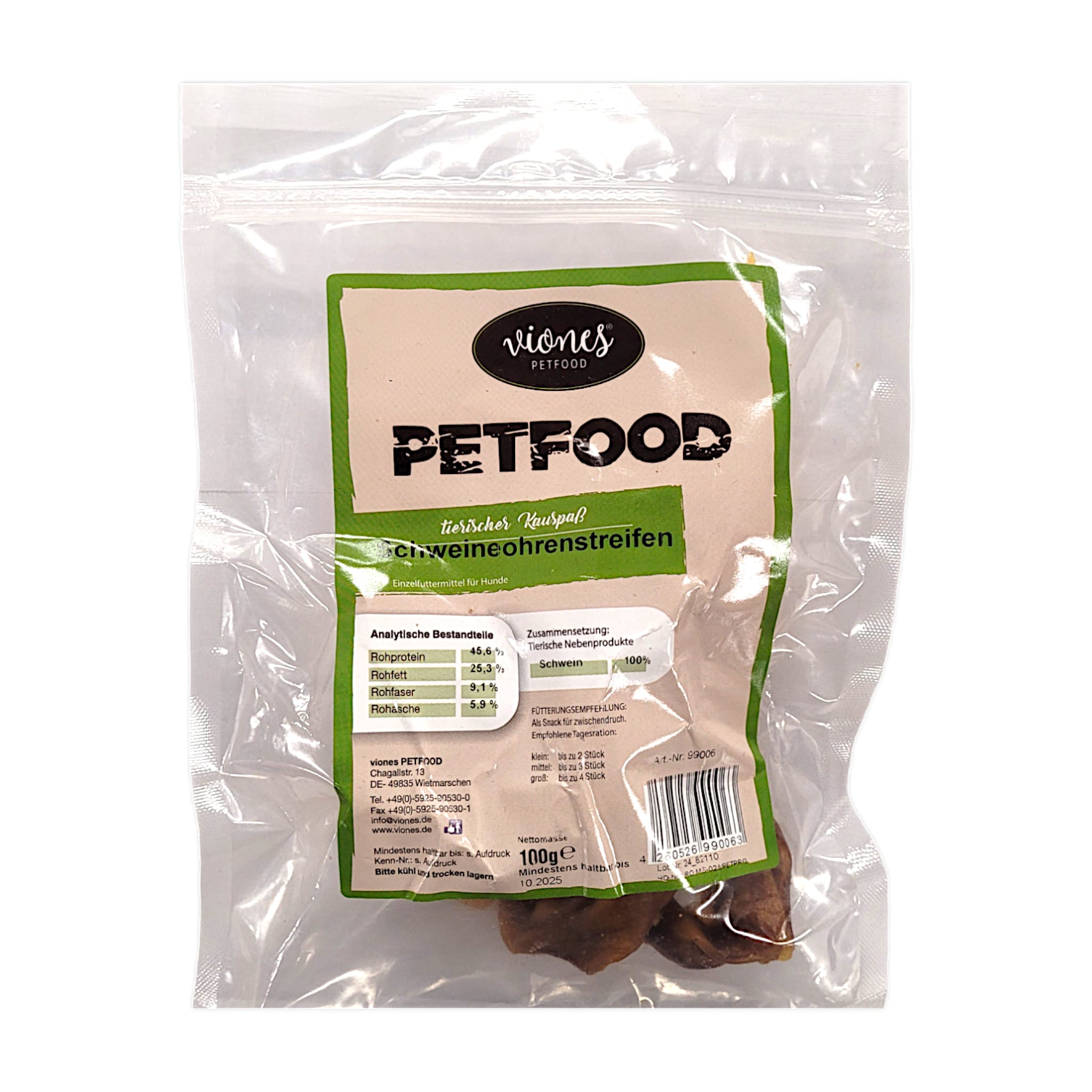 Hundesnack Schweineohrenstreifen 100g MHD 01.08.27