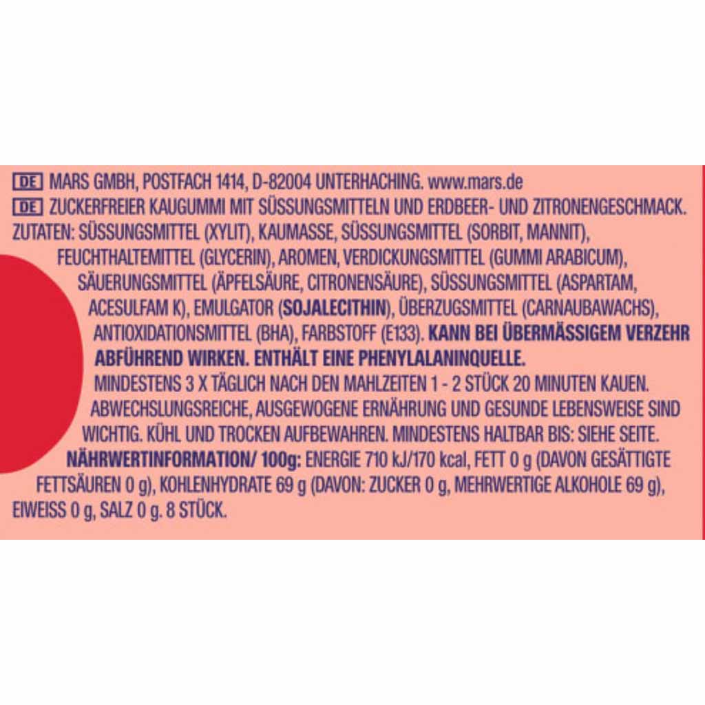 Wrigleys extra Refreshers Strawberry Lemon je 17,9g =  8 Kaugummi Zutaten