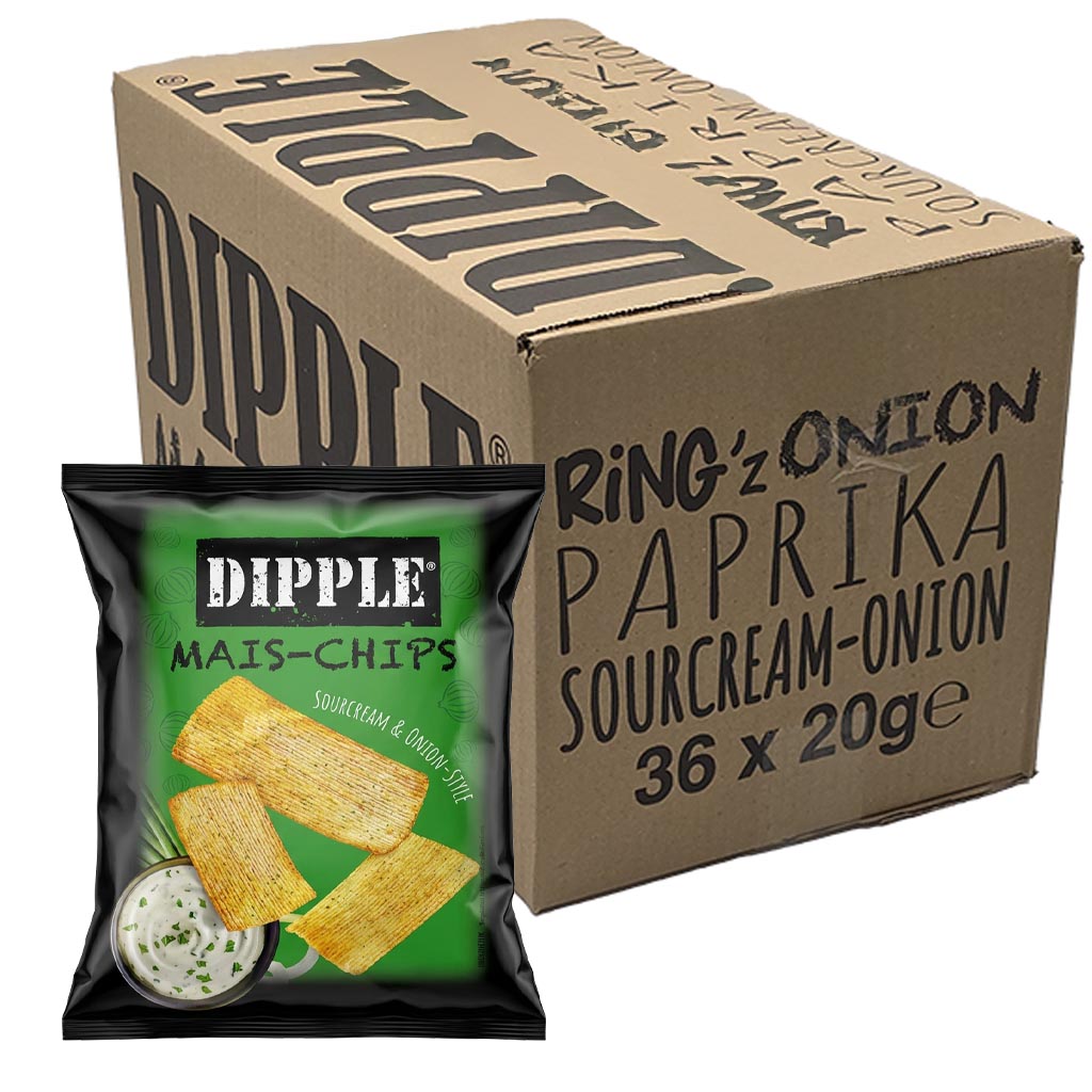 Snacks, Corn chips, Dipsauce, Zwiebelgeschmack, Snackbox