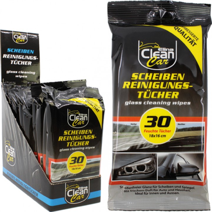 Auto Feuchttücher CLEAN Car Scheibe 30er 18x16cm