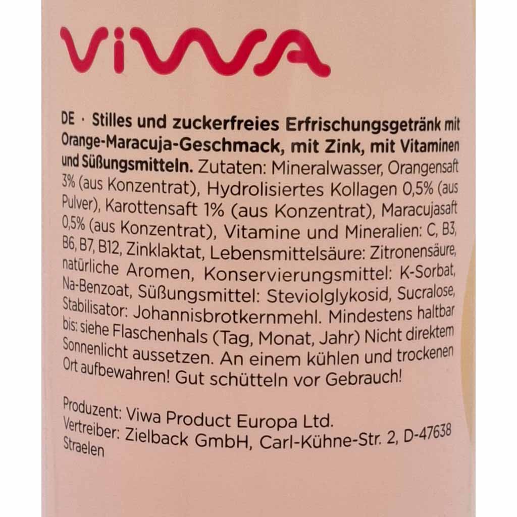 Viwa Body pro Vitaminwater Orange Passionsfrucht 12x600ml PET Fl. = 7,2L - Zutaten