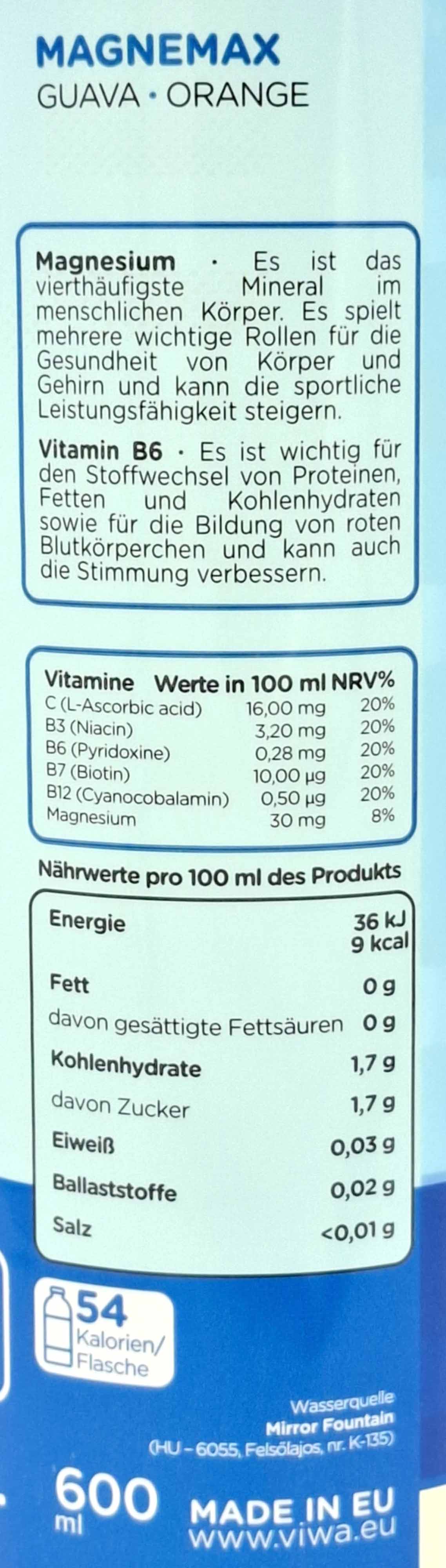 Viwa Magnemax Guave Orange 12x600ml PET Fl. Vitaminwater = 7,2L, 5999885917884, 15999885917881, Energie