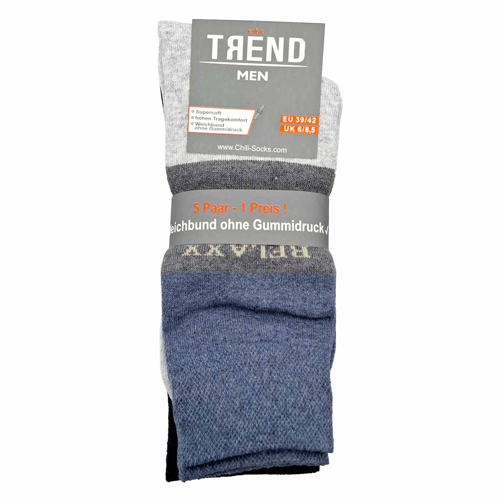 5x Trend Herrensocken RELAXX ohne Gummidruck 5-Farben Sortierung 39-42