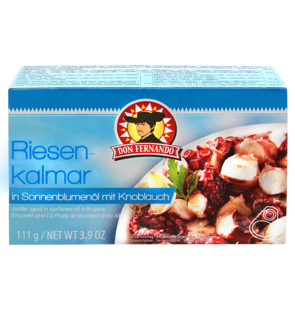 Don Fernando Riesenkalmar in Sonnenblumenöl mit Knoblauch 111g MHD 22.01.29