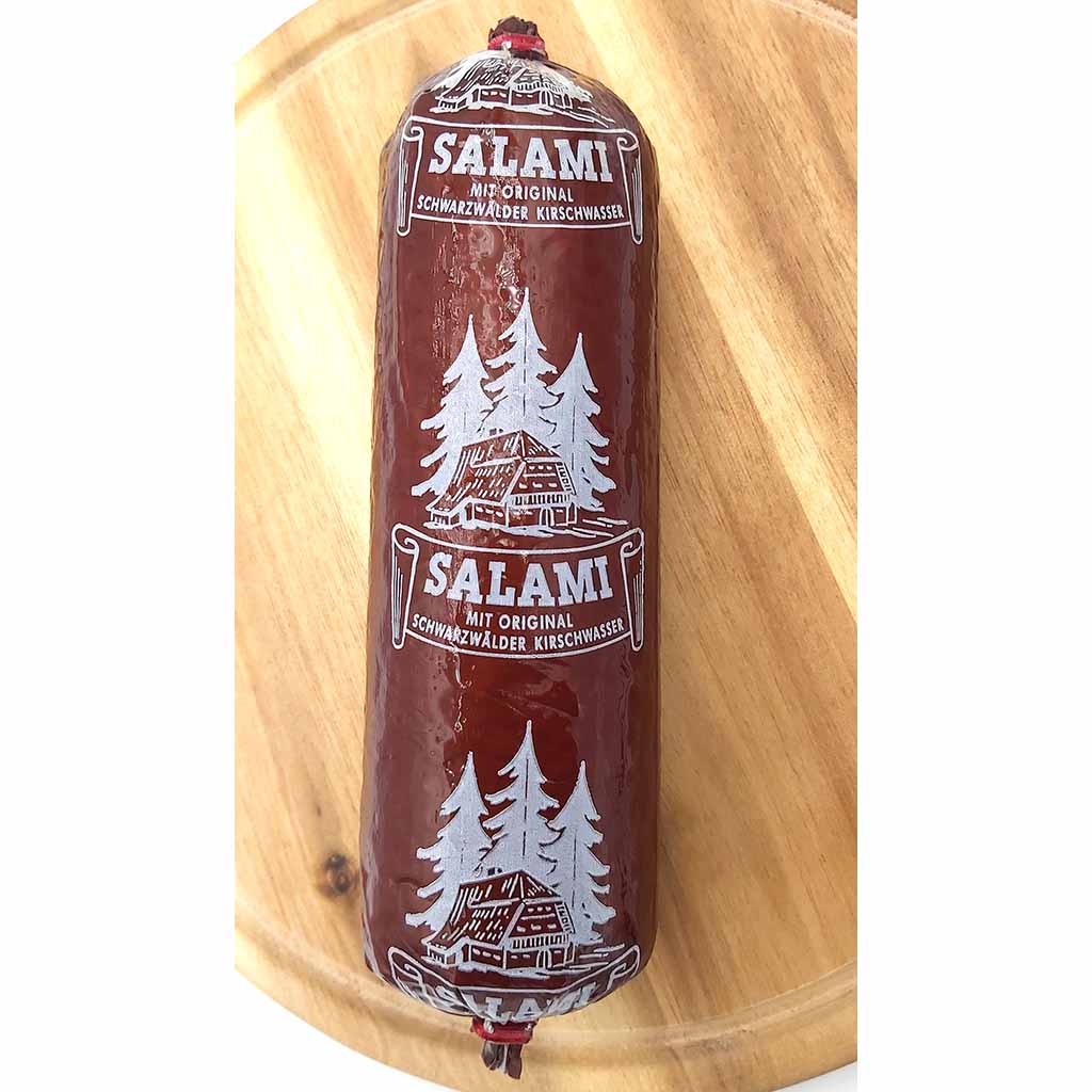 Schwarzwälder Kirschwasser Salami am Stück 350g auf Brett