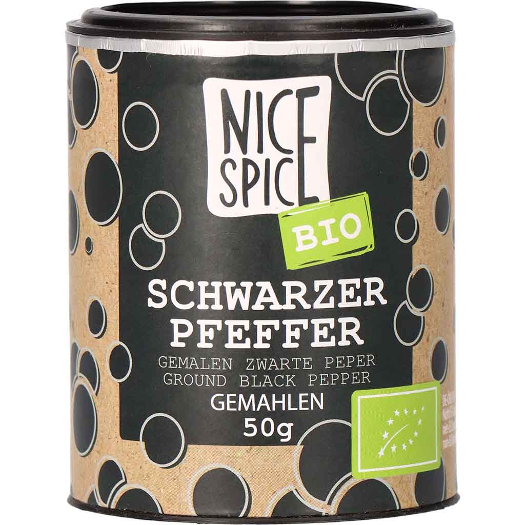 Nice Spice Bio schwarzer Pfeffer gemahlen 50g MHD 28.02.28