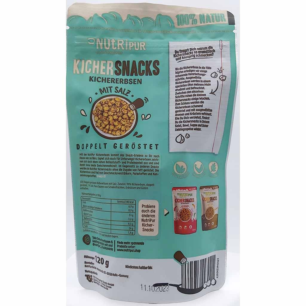 NutRipur Kichererbsen Snacks mit Salz doppelt geröstet 120g